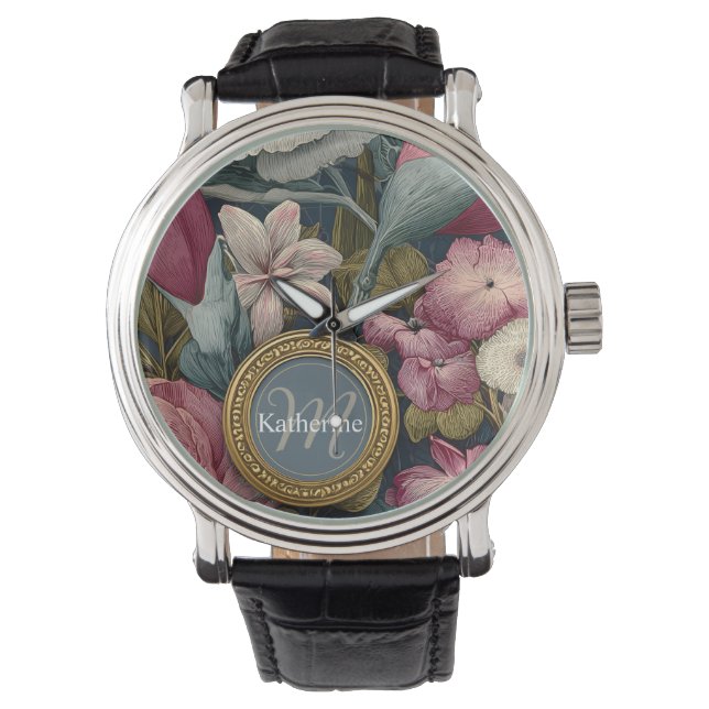Vintage Floral Pattern with Custom Name Watch (Front)