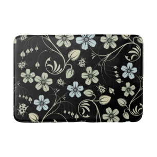 Vintage Floral Pattern with Ladybugs on Black Bath Mat
