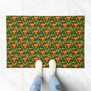 Vintage Floral Pattern with Orange Tulips Doormat