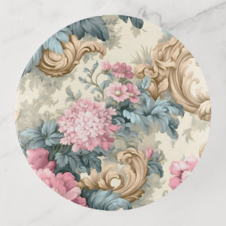 Vintage Floral Pattern with Pink Peonies Trinket Tray