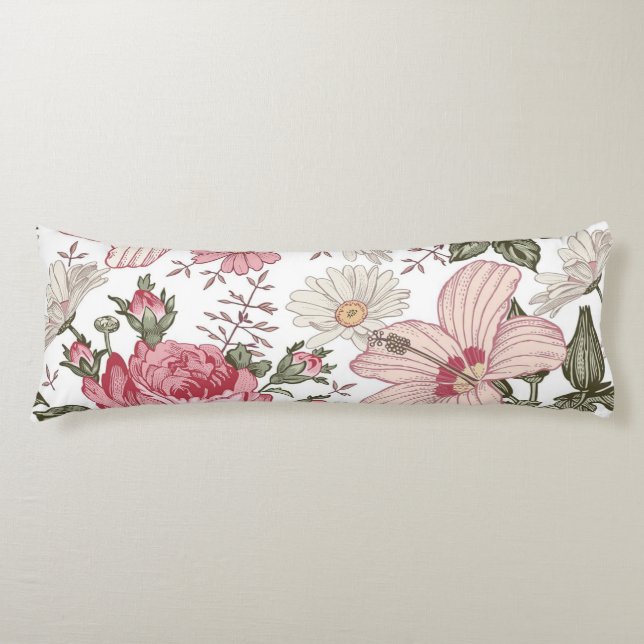 Vintage Floral Pattern with Roses Body Pillow (Front)