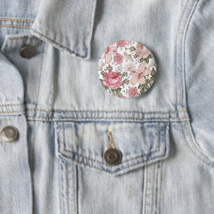Vintage Floral Pattern with Roses Button