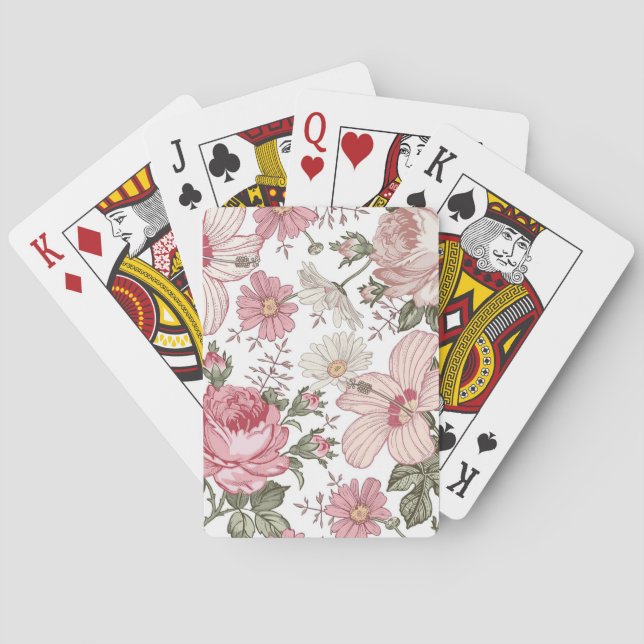 Vintage Floral Pattern with Roses Poker Cards (Back)