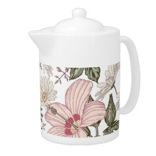 Vintage Floral Pattern with Roses Teapot