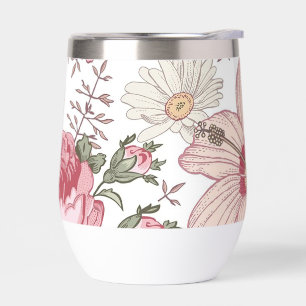 Vintage Floral Pattern with Roses Thermal Wine Tumbler