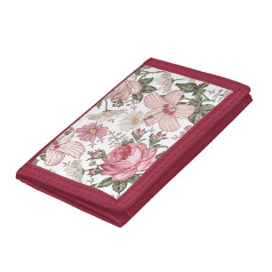 Vintage Floral Pattern with Roses Trifold Wallet