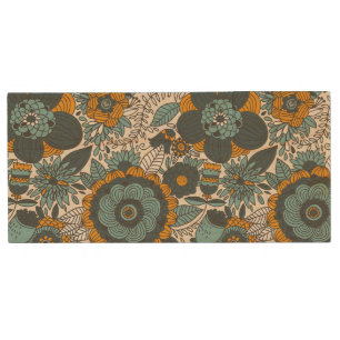 Vintage floral pattern wood flash drive