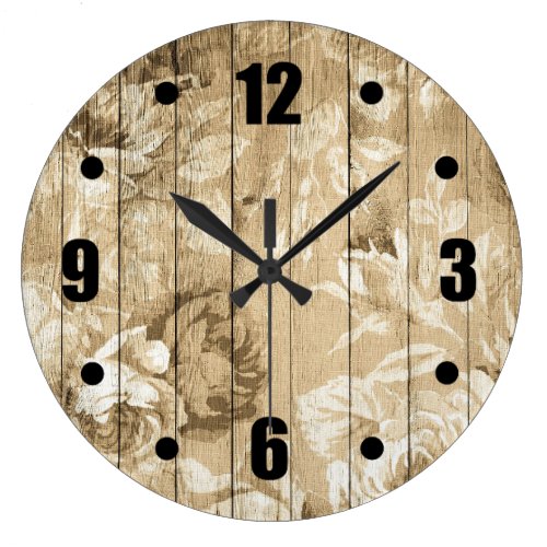 Vintage Floral Pattern Wood Large Clock