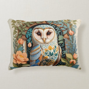 Vintage Floral Patterned Barn Owl Accent Pillow