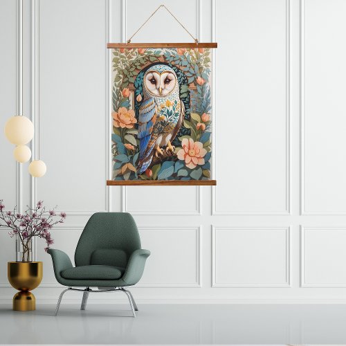 Vintage Floral Patterned Barn Owl Hanging Tapestry