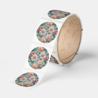 Vintage Floral Peach and Pink Patel Blue Classic Round Sticker
