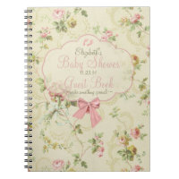 Vintage Floral Peach Bow Baby Shower Guest Book- Notebook