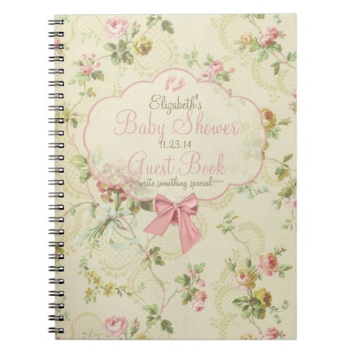Vintage Floral Peach Bow Baby Shower Guest Book_ Notebook