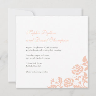 Vintage Floral Peach Rose Lace Square Wedding Invitation