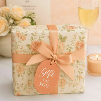 Vintage Floral Peach Rose  Wrapping Paper