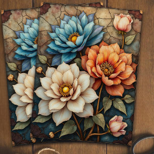 Vintage Floral Peach Stained Glass Art Decoupage Tissue Paper