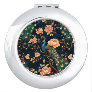 Vintage Floral Peacock Pattern Compact Mirror