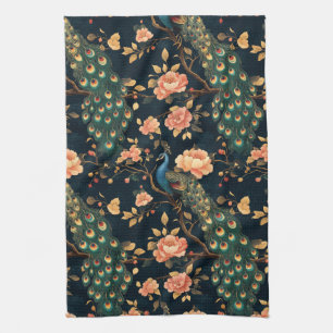 Vintage Floral Peacock Pattern Kitchen Towel