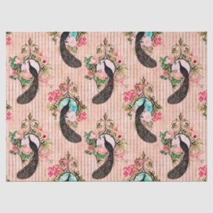 Vintage Floral Peacock Pink Decoupage Tissue Paper