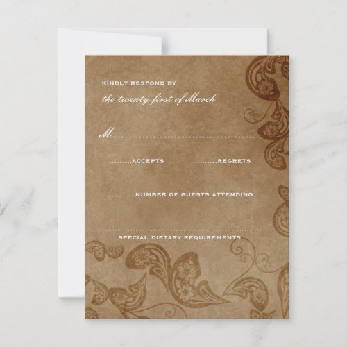 Vintage Floral Peacock Rustic Wedding RSVP Card