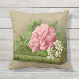 Vintage Floral Peony Classy Book Elegant Outdoor Pillow