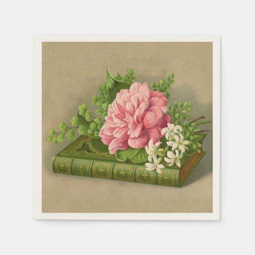 Vintage Floral Peony Classy Book Elegant Paper Napkins