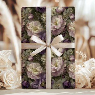 Vintage Floral Peony In Purple Pink Romantic  Wrapping Paper Sheets