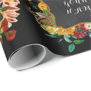 Vintage Floral Peony Personalized Name Chalkboard Wrapping Paper