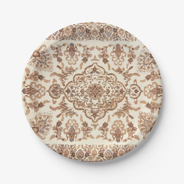 Vintage Floral Persian Rug Pattern Paper Plates (Front)