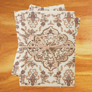 Vintage Floral Persian Rug Pattern Wrapping Paper Sheets