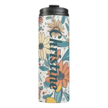 Vintage Floral Personalize Name Thermal Tumbler by Iggys_World at Zazzle