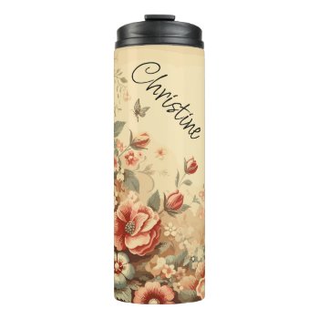 Vintage Floral Personalize Name Thermal Tumbler by Iggys_World at Zazzle