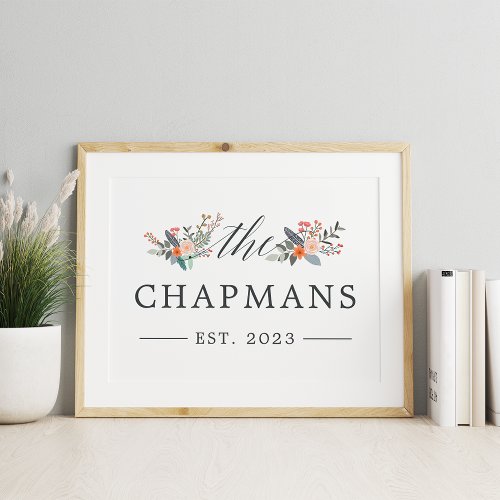 Vintage Floral Personalized Family Name Print