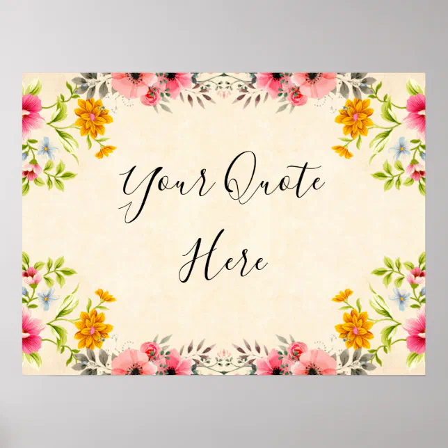 Vintage Floral Personalized Quote Poster | Zazzle