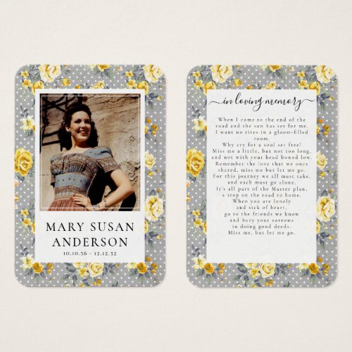 Vintage Floral Photo Funeral Memorial Poem Card