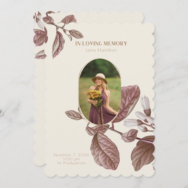 Vintage Floral Photo Funeral Program (Front/Back)