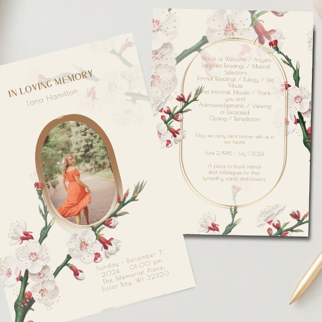 Vintage Floral Photo Funeral Program (Creator Uploaded)