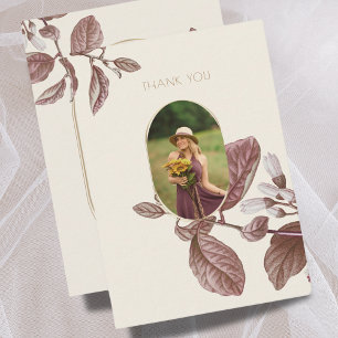 Vintage Floral Photo Funeral Sympathy Thank You Note Card