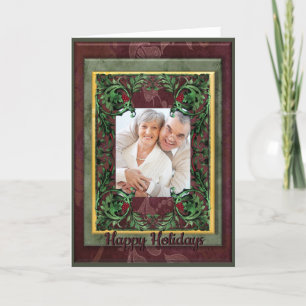 Vintage Floral Photo Holiday Personalize Greeting