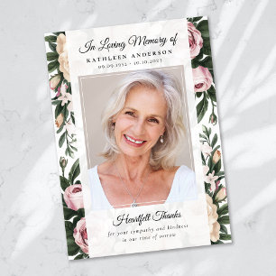 Vintage Floral Photo Keepsake Funeral Memorial Thank You Card