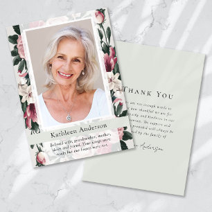 Vintage Floral Photo Keepsake Funeral Memorial Thank You Card