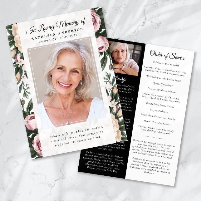 Vintage Floral Photo Memorial Service Program (Creator Uploaded)