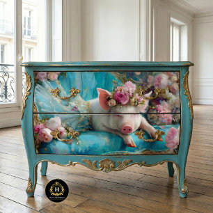 Vintage Floral Pig in Tutu Decoupage Tissue Paper