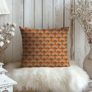 Vintage Floral Pillow Rusty Orange & Brown Pop