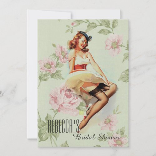 vintage floral pin up girl retro bridal shower invitation