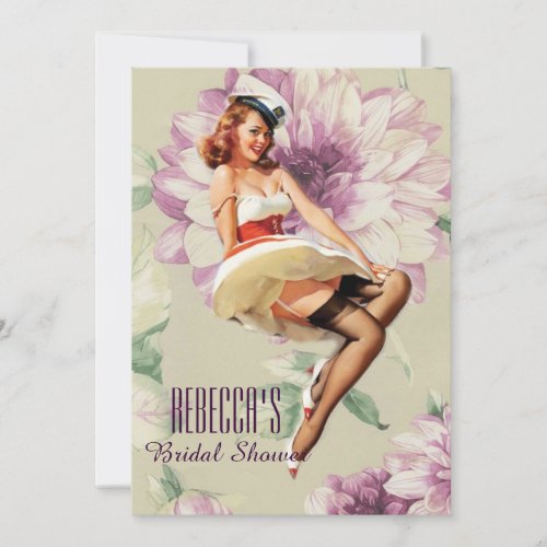 vintage floral pin up girl retro bridal shower invitation