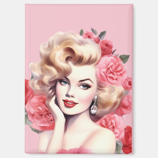 Vintage Floral Pin-Up Magnet – Blossom Marie (Front)