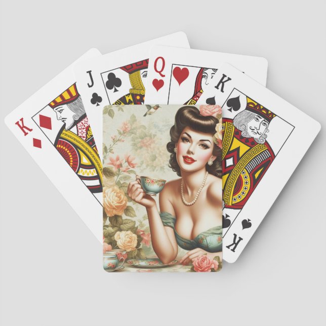 Vintage Floral Pin Up Poker Cards (Back)