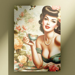 Vintage Floral Pin Up Postcard