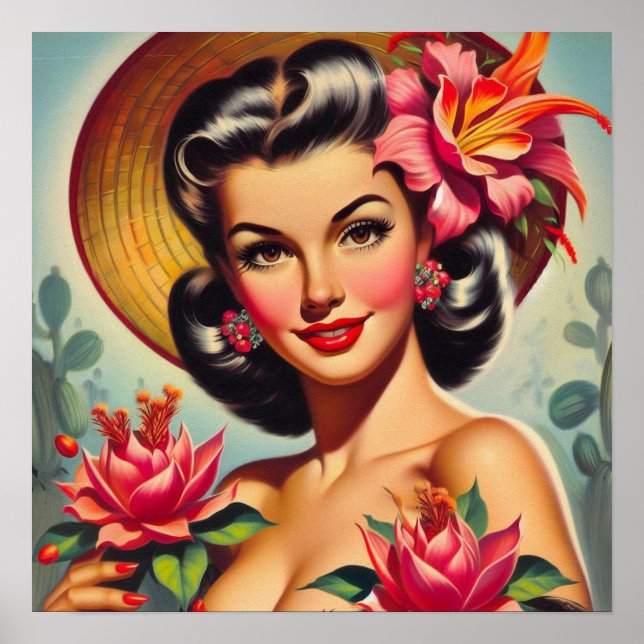 Vintage Floral Pin Up Poster (Front)